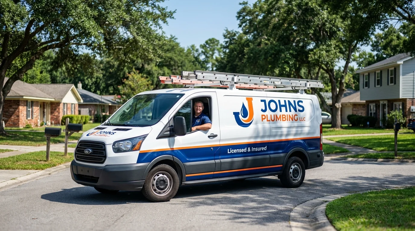 Johns Plumbing LLC service van in Mason City, IA