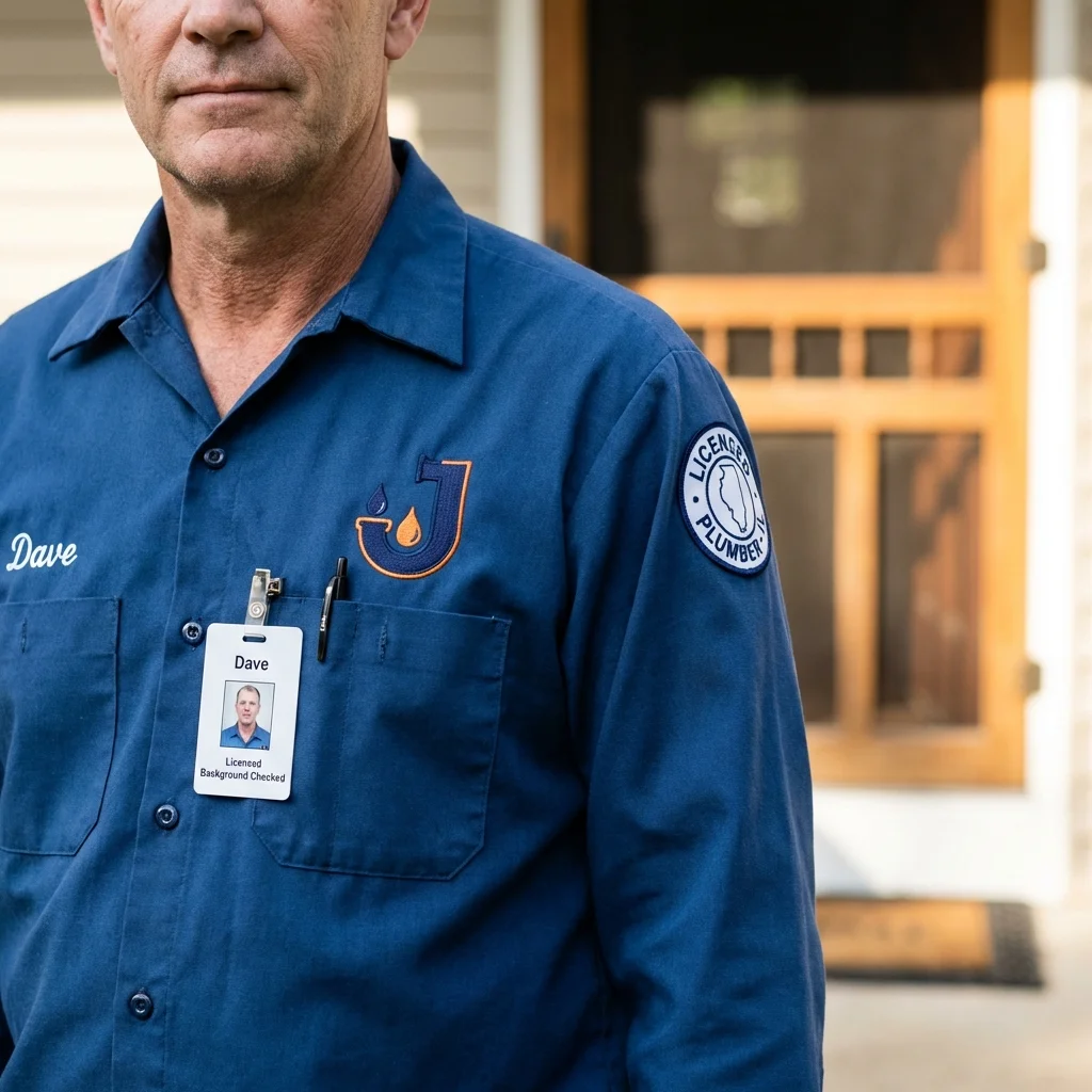 Licensed plumber showing ID badge in Mason City, IA