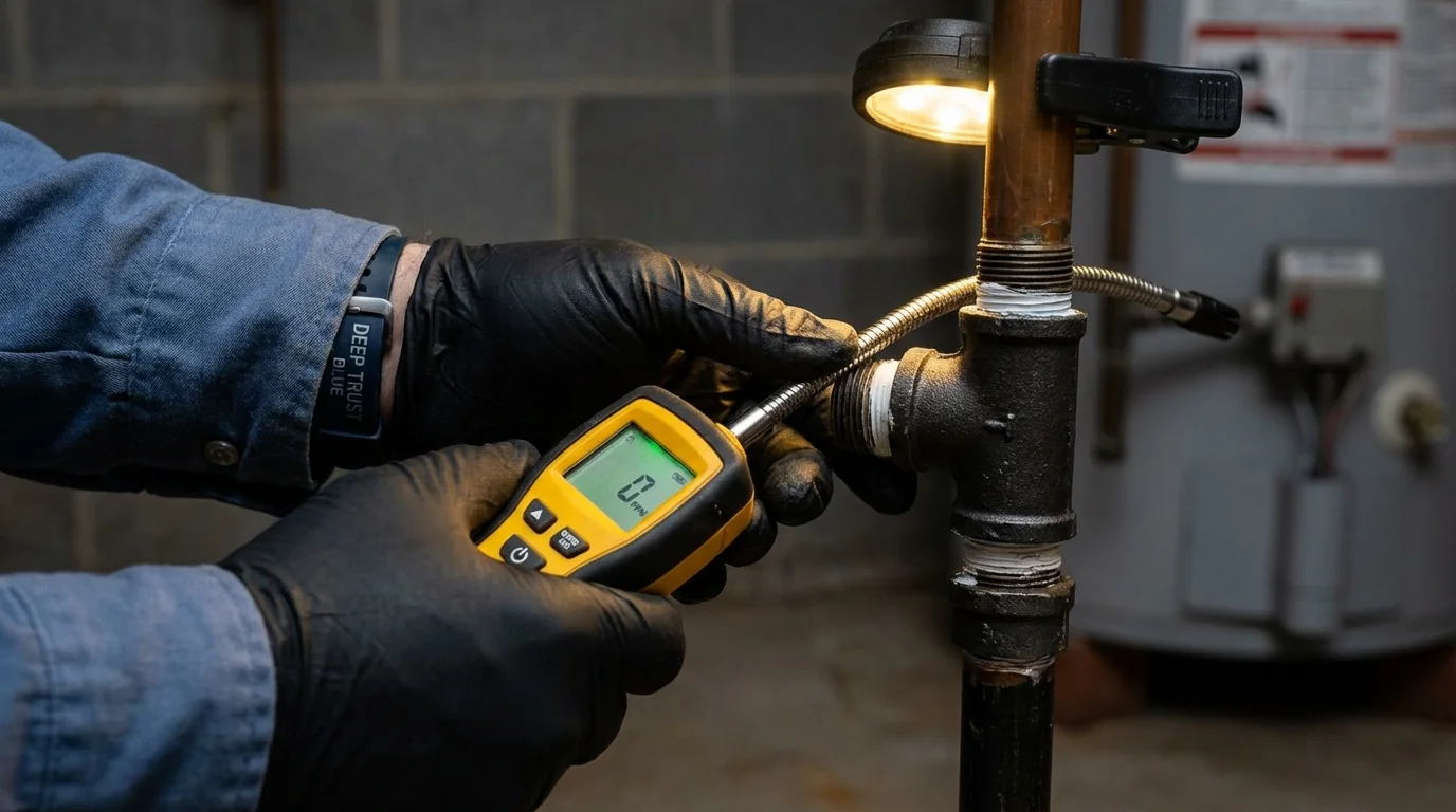 Gas leak detection with electronic sniffer by Johns Plumbing LLC in Mason City