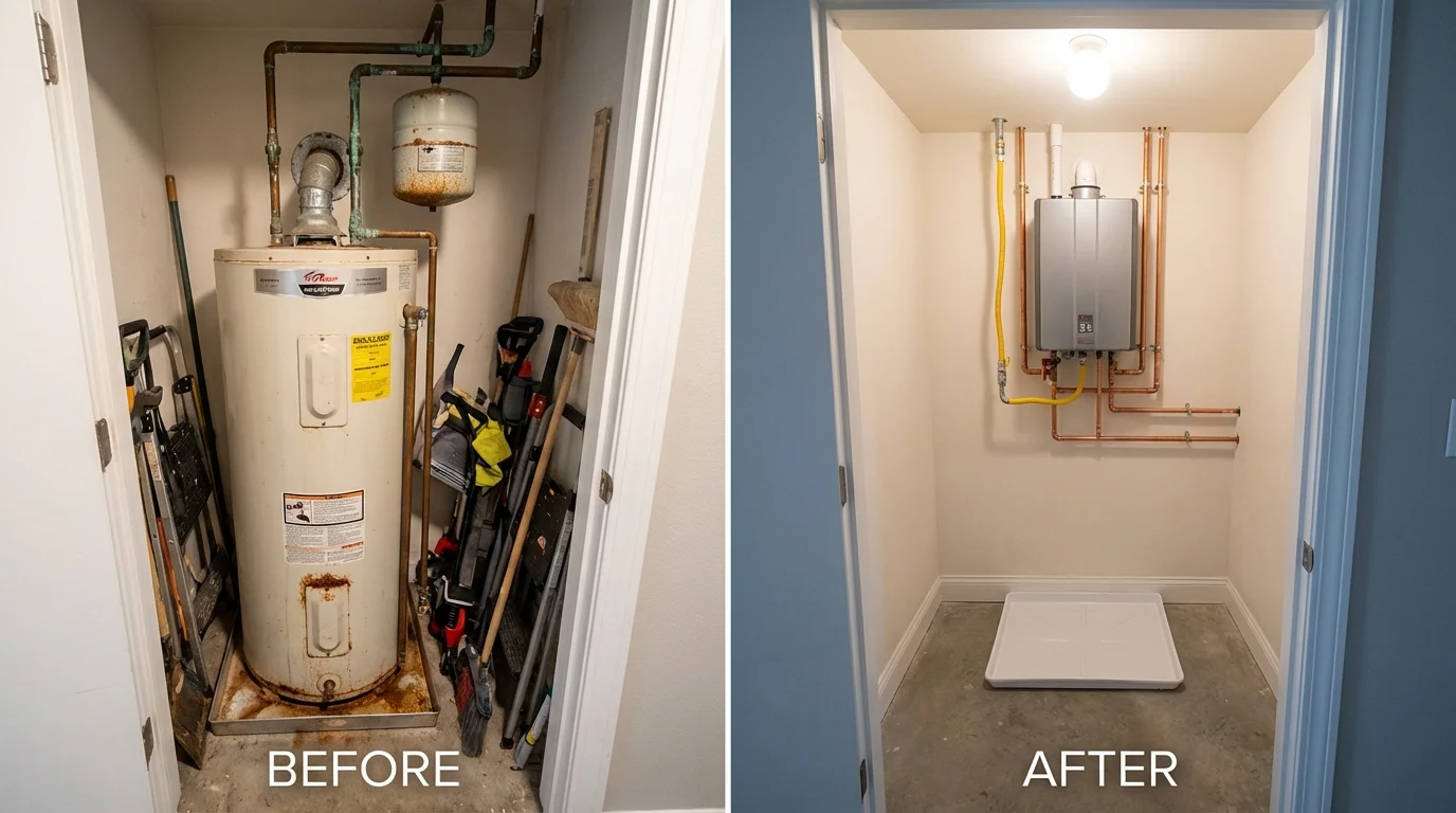 Tank water heater versus wall-mounted tankless unit comparison for Mason City, IA homeowners