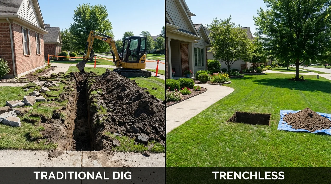 Trenchless sewer repair with minimal yard damage versus traditional excavation in Mason City, IA